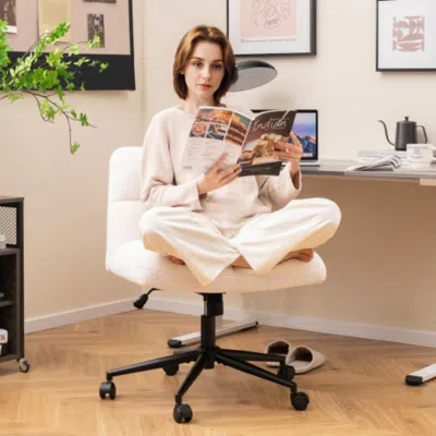 Hivvago Cross Legged Chair With Wheels With Padded Seat Adjustable Height For Bedroom Study-beige