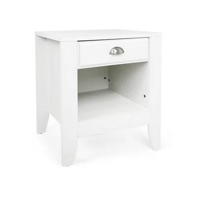 Hivvago Crown Bedside Table Nightstand, 21 Inch W Drawer N Shelf, White Mdf