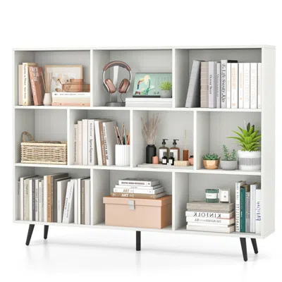 Hivvago Cube Bookcase With 5 Tapered Metal Legs-off White