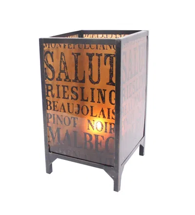 Hivvago Cuboidal Metal And Glass Candleholder With Typography, Black And Clear In Brown