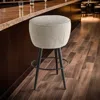 Hivvago Curi Counter Stool, Plush Light Gray Cushioned Seat, Black Metal Legs