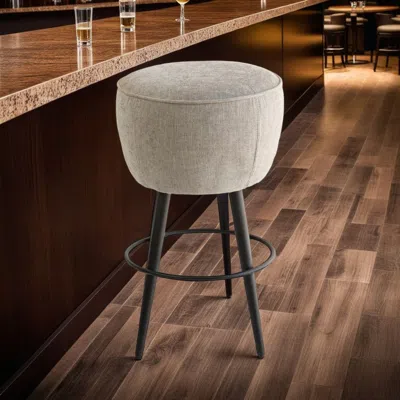 Hivvago Curi Counter Stool, Plush Light Gray Cushioned Seat, Black Metal Legs