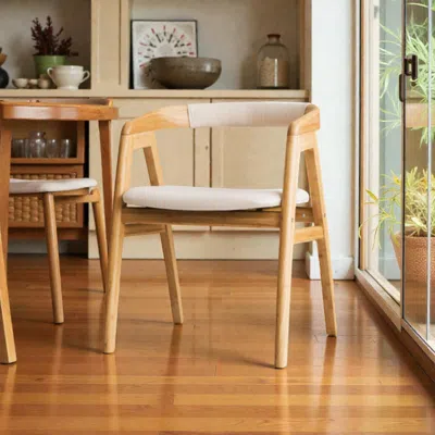Hivvago Curved-back Dining Chair Crafted From Natural Bamboo With Padded Seat In Brown