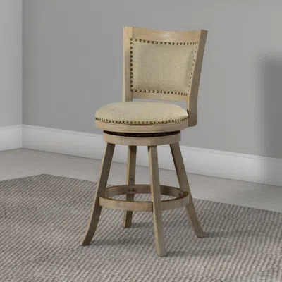 Hivvago Curved Back Wood Swivel Counter Stool, Nailhead Trim, Driftwood Wire-brush, Ivory In Neutral