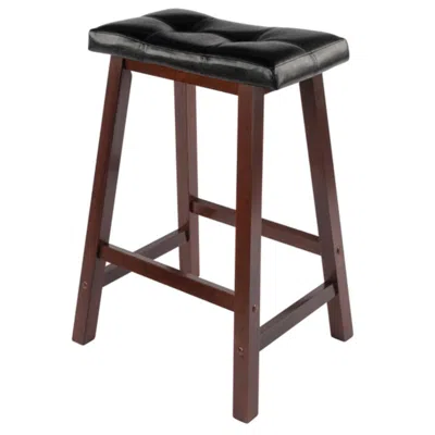 Hivvago Cushion Saddle Seat Counter Stool Black And Walnut In Brown