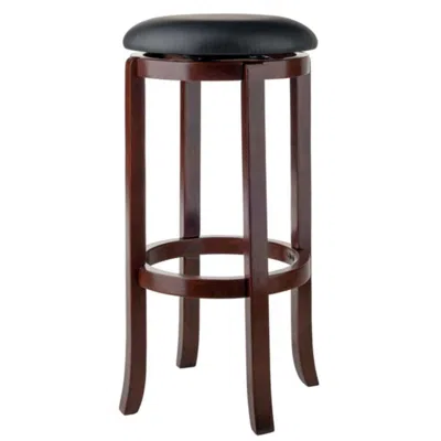 Hivvago Cushion Swivel Seat Bar Stool Black And Walnut In Brown