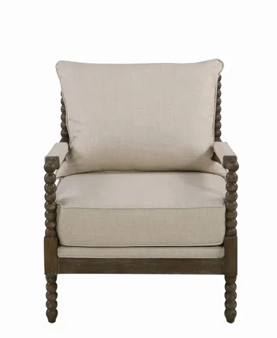 Hivvago Cushioned Back Fabric Upholstered Spindle Accent Chair, Beige And Brown