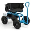 Hivvago Cushioned Rolling Garden Cart Scooter With Storage Basket And Tool Pouch