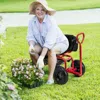 Hivvago Cushioned Rolling Garden Cart Scooter With Storage Basket And Tool Pouch-black & Red
