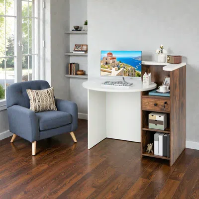 Hivvago Customer Greeting Desk With Open Storage Tier And Smooth-glide Drawer In Brown