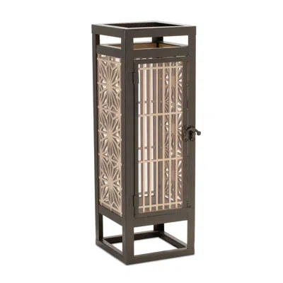 Hivvago Cut Out Wood Candle Holder With Iron Frame 15"h In Brown