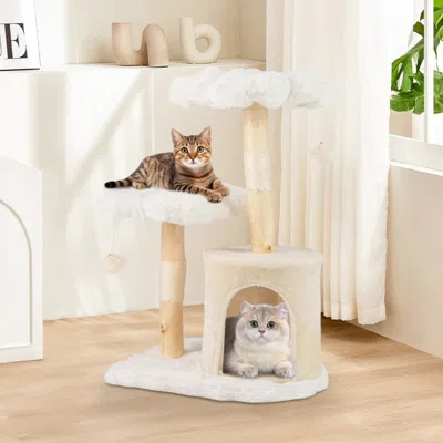 Hivvago Cute Solid Wood Cat Tree Natural Branch Modern Flower Cat Tower With Sisal Scratching Posts In Pattern