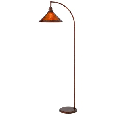 Hivvago Cyan 65 Inch Modern Adjustable Arc Floor Lamp, Amber Mica Shade, Rust Metal