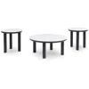 Hivvago Dae 3pc Coffee And End Table Set, Round White Faux Marble, Black In White