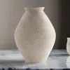 Hivvago Dale 17 Inch Round Polyresin Vase, Tightly Ribbed Texture, Antique Beige