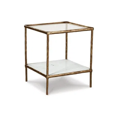Hivvago Dalie 25 Inch Accent Table, Square Glass Tabletop, Marble, Antique Gold In Brown