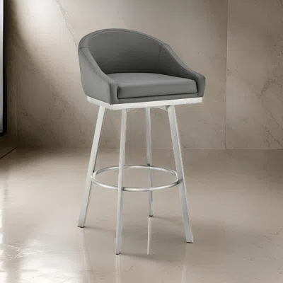 Hivvago Dalza 30 Inch Swivel Barstool Chair, Cushioned Open Back, Gray Faux Leather