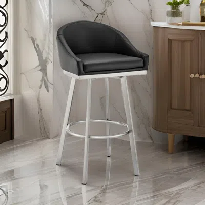 Hivvago Dalza 30 Inch Swivel Barstool Chair, Open Back, Soft Black Faux Leather