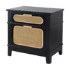 Hivvago Dana 27 Inch Bedside Table, 2 Rattan Drawers, Pine Wood, Black, Brown In Black