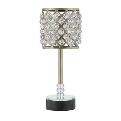 HIVVAGO DANY 24 INCH TABLE LAMP WITH CRYSTAL DRUM SHADE, BLACK METAL, ANTIQUE BRASS
