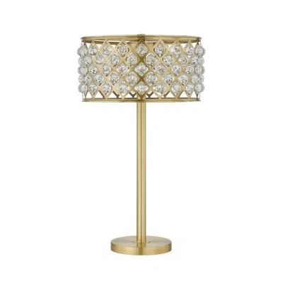 Hivvago Dany 28 Inch Table Lamp With Crystal Drum Shade, Gold Brass Metal Base