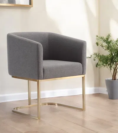 Hivvago Dark Gray And Antiqued Brass Upholstered Fabric Dining Arm Chair