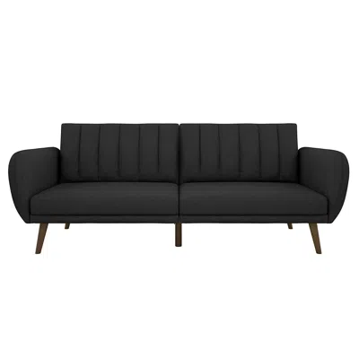 Hivvago Dark Grey Linen Futon Sofa Bed With Modern Mid-century Style Wooden Legs In Black