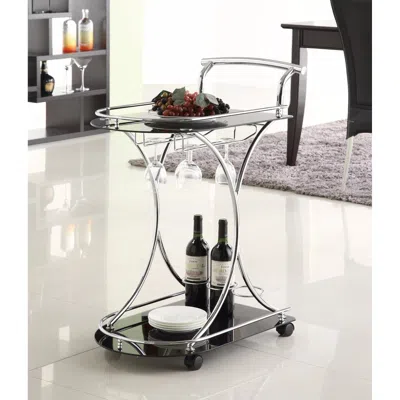 Hivvago Dazzling Serving Cart With 2 Black Glass Shelves, Silver