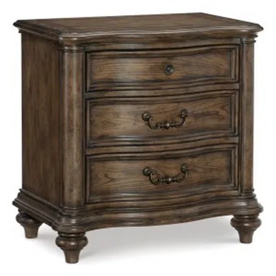 Hivvago Deborah 30 Inch Nightstand, 3 Drawers, Bronze Drop Handles, Brown Wood