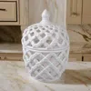 Hivvago Decorative Ceramic Lidded Jar With Cut Out Texture, Large, White In White