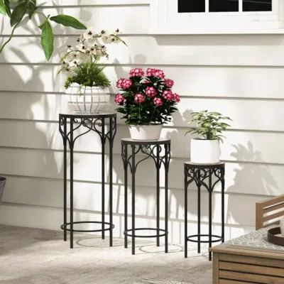 Hivvago Decorative Flower Display Holder With Ceramic Top For Patio In Black