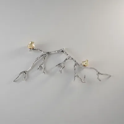 Hivvago Decorative Wall Hook Branch Shaped With Birds Apogee, Silver And Gold