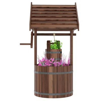 Hivvago Decorative Wooden Wishing Well For Garden In Brown