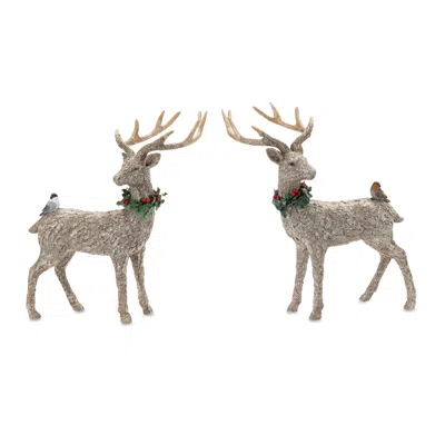 Hivvago Deer W/bird (set Of 2) In Neutral
