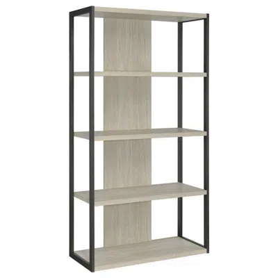 Hivvago Dela 72 Inch Freestanding Bookcase, 4 Wooden Shelves, Whitewashed Gray