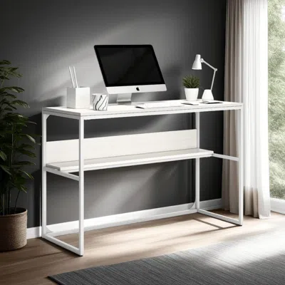 Hivvago Deni Home Office Desk, 1 Shelf, White Wood, Metal Frame, 47 Inch