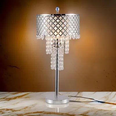 Hivvago Denise 29 Inch Table Lamp, Glass, Metal Frame, Mesh Shade, Crystals, Gold In Silver
