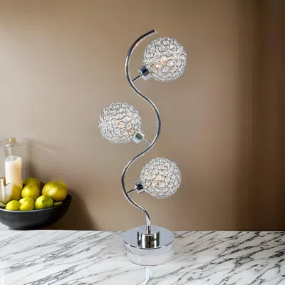 Hivvago Denise 32 Inch Table Lamp, Metal Frame, Round Base Glass, Crystals, Silver In Metallic