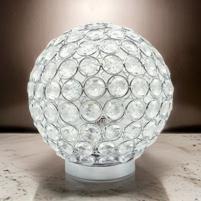 Hivvago Denise 9 Inch Table Lamp, Round Metal Base, Crystal Ball Shade, Silver In White