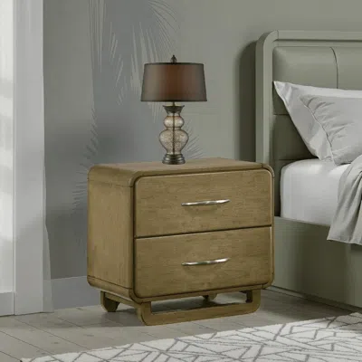 Hivvago Deon Nightstand, 2 Drawers W Nickel Handles, Sled Legs, Nutmeg Brown