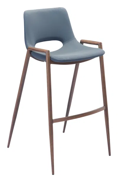 HIVVAGO DESI BARSTOOL (SET OF 2) AZURE GRAY & WALNUT