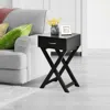 Hivvago Design Sofa Side Table With X-shape Drawer For Living Room Bedroom-black