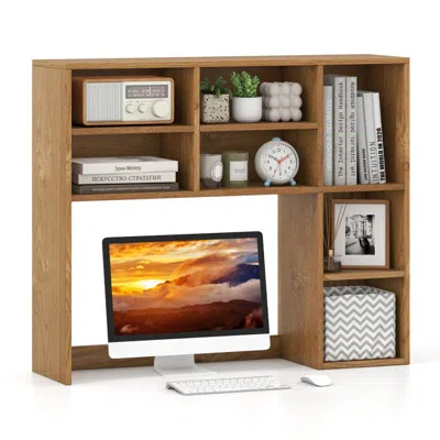 Hivvago Desktop Bookshelf With 7 Open Cubbies And 3 Adjustable Shelves In Brown