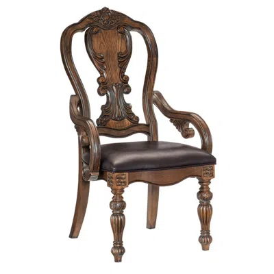 Hivvago Devi 20 Inch Armchair, Queen Anne Backrest, Turned Legs, Rustic Brown