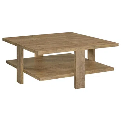 Hivvago Dew 36 Inch Side Coffee Table, Lower Shelf, Engineered Wood, Mango Brown