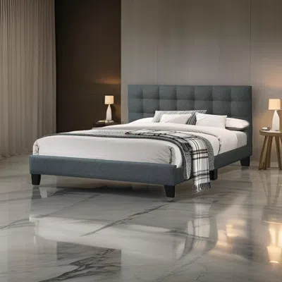 Hivvago Dex Modern Platform California King Bed, Tufted Upholstery, Charcoal Gray