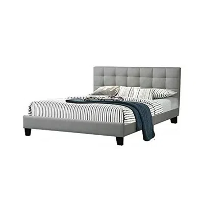 Hivvago Dex Modern Platform Full Size Bed, Plush Tufted Upholstery, Light Gray