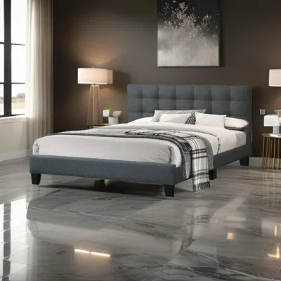 Hivvago Dex Modern Platform Queen Size Bed, Plush Tufted Upholstery, Charcoal Gray