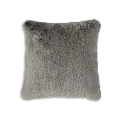 Hivvago Difi Throw Pillow Set Of 4, 20 Inch, Faux Rabbit Fur Face, Gray Polyester