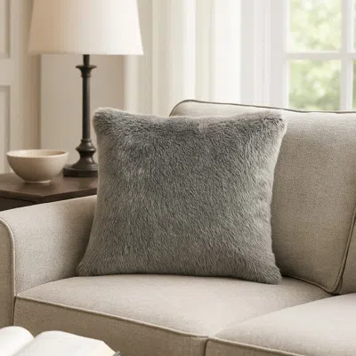 Hivvago Dift Square Accent Throw Pillow, 20 Inch, Dark Gray Faux Rabbit Fur